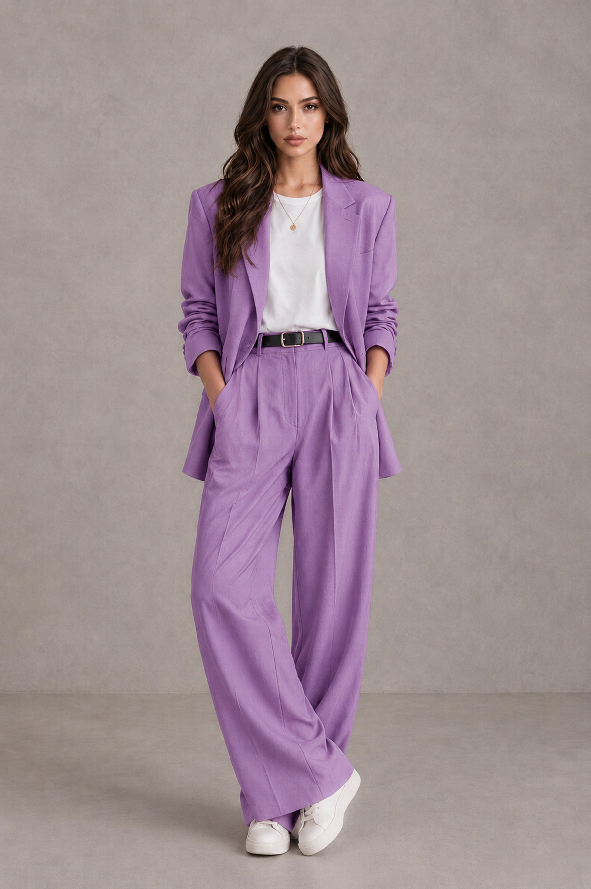 BOLODOO Lilac Brown Blazer & Wide-Leg Pants Suit for Women - Lilac - Lilac_01