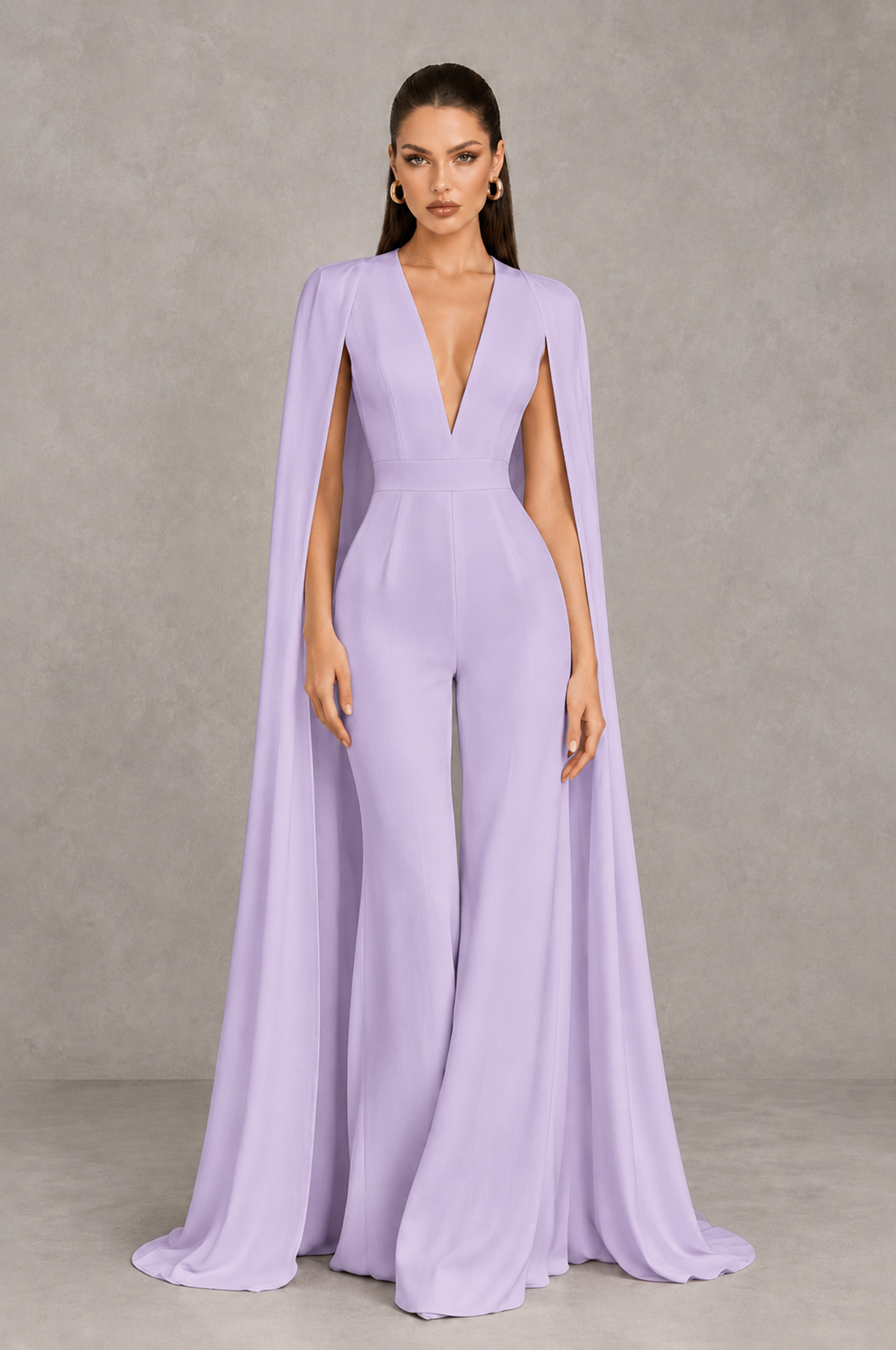 BOLODOO Lilac Deep V-Neck Cape Sleeve Bridal Jumpsuit - Lilac - Lilac_01