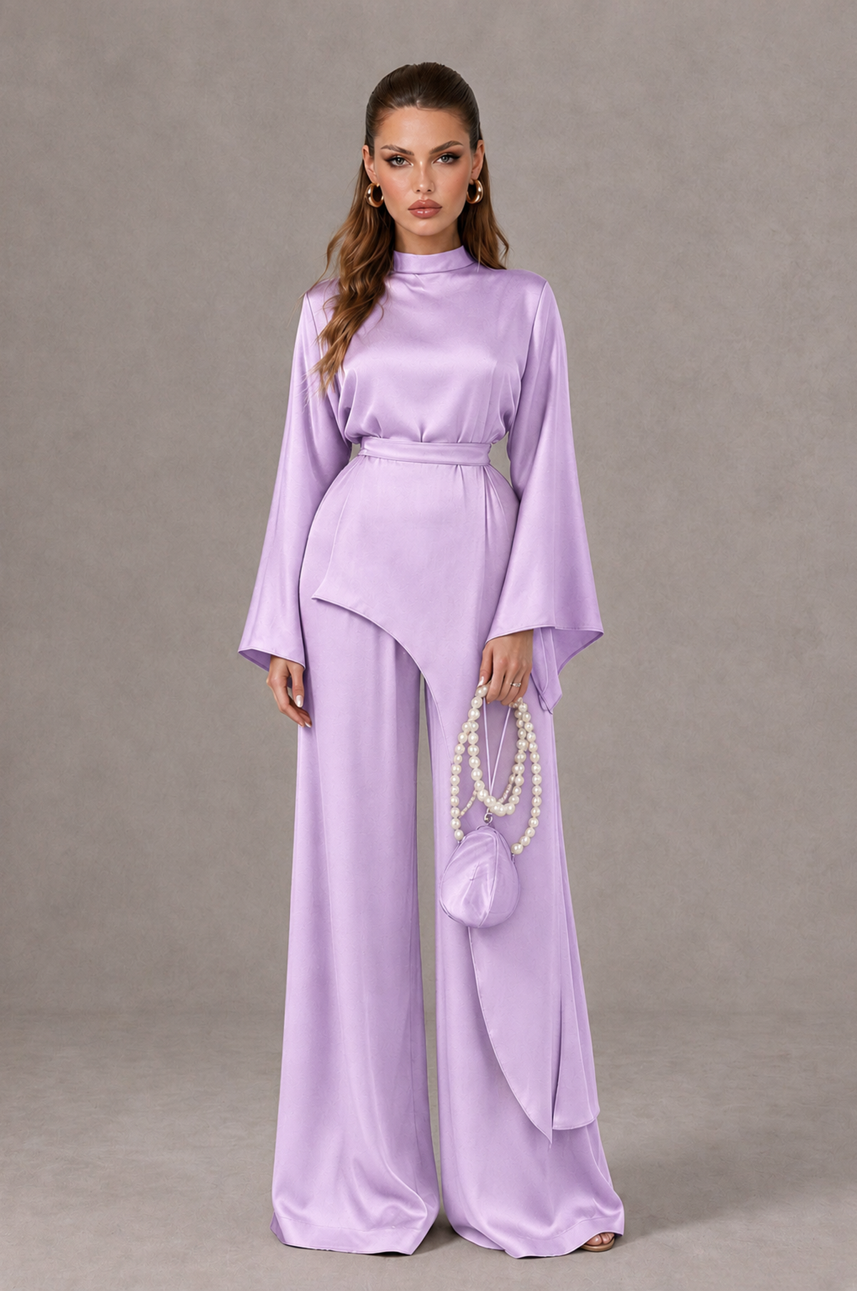 BOLODOO Lilac Satin-Look Long Sleeve Wide-Leg Jumpsuit - Lilac - Lilac_01