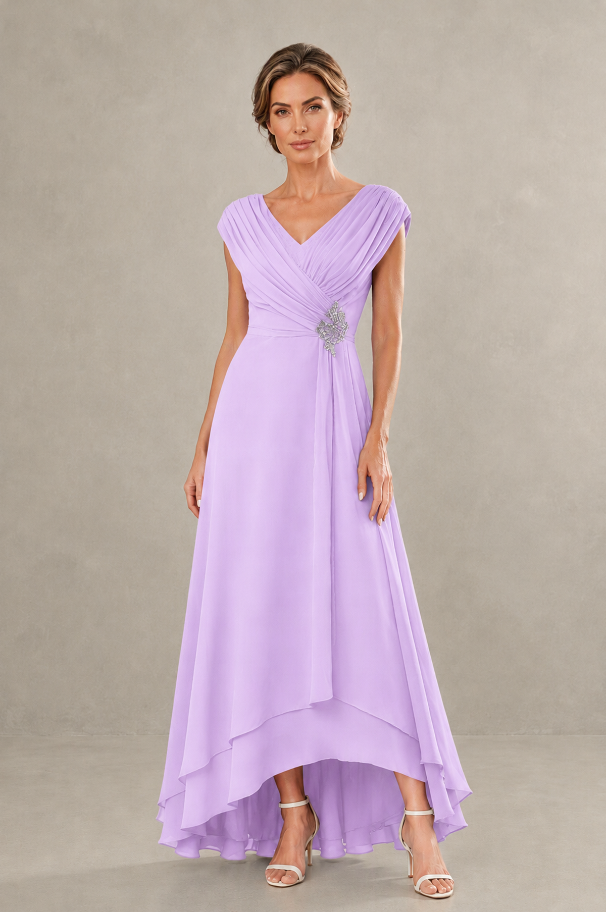 BOLODOO Lilac V-Neck High-Low Mother of the Bride Dress - Lilac - Lilac_01