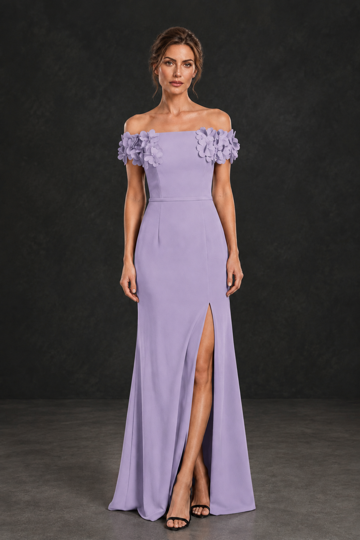 BOLODOO Lilac Off-the-Shoulder Mother of the Bride Dress with Floral Appliques - Lilac - Lilac_01