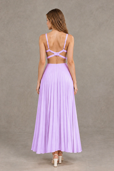 BOLODOO Lilac V-Neck Pleated Open-Back Maxi Dress - Lilac - Lilac_02