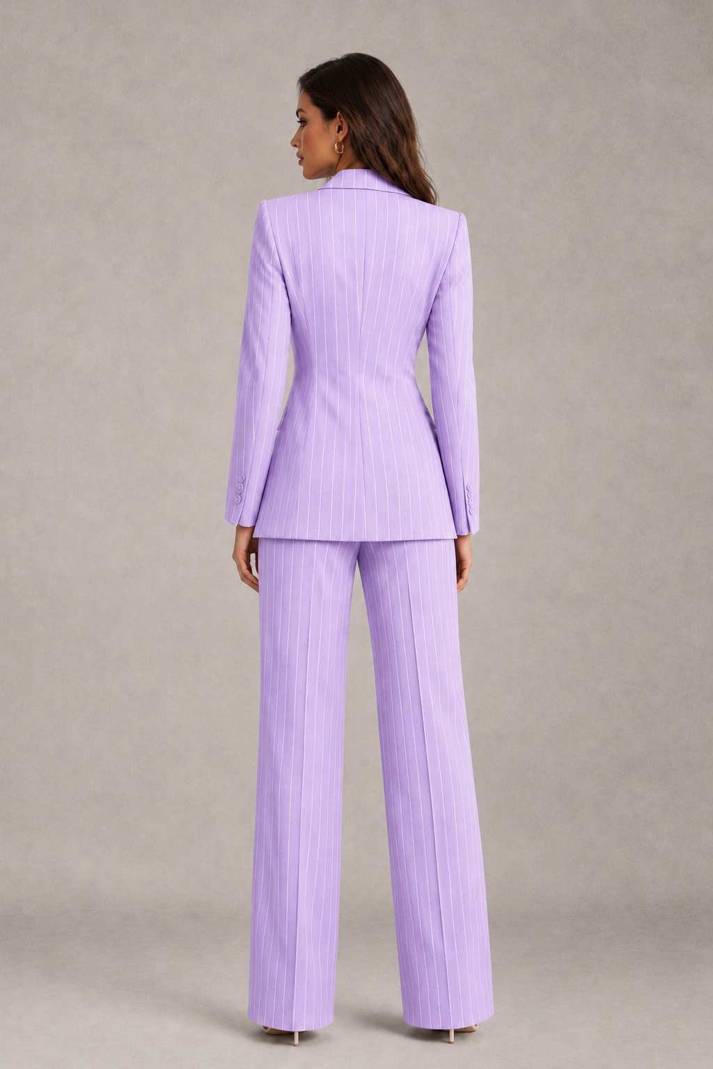 BOLODOO Women's Lilac Pinstripe Three-Piece Pantsuit with Wide-Leg Trousers - Lilac - Lilac_02