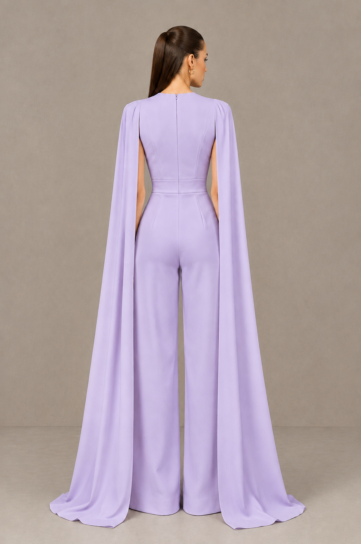 BOLODOO Lilac Deep V-Neck Cape Sleeve Bridal Jumpsuit - Lilac - Lilac_02