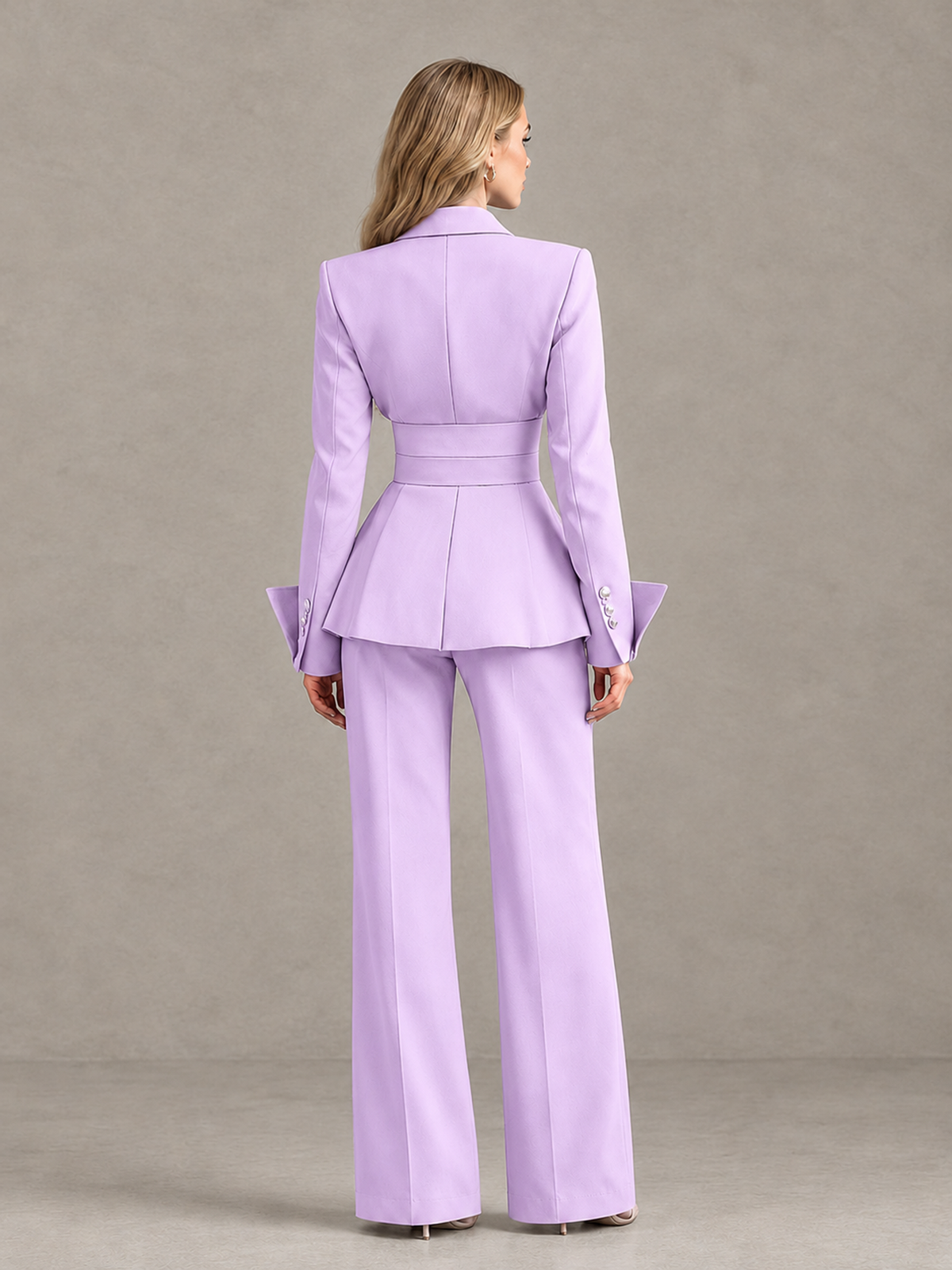 BOLODOO Lilac Belted Peplum Pantsuit with Long Sleeves & Wide-Leg Trousers - Lilac - Lilac_02