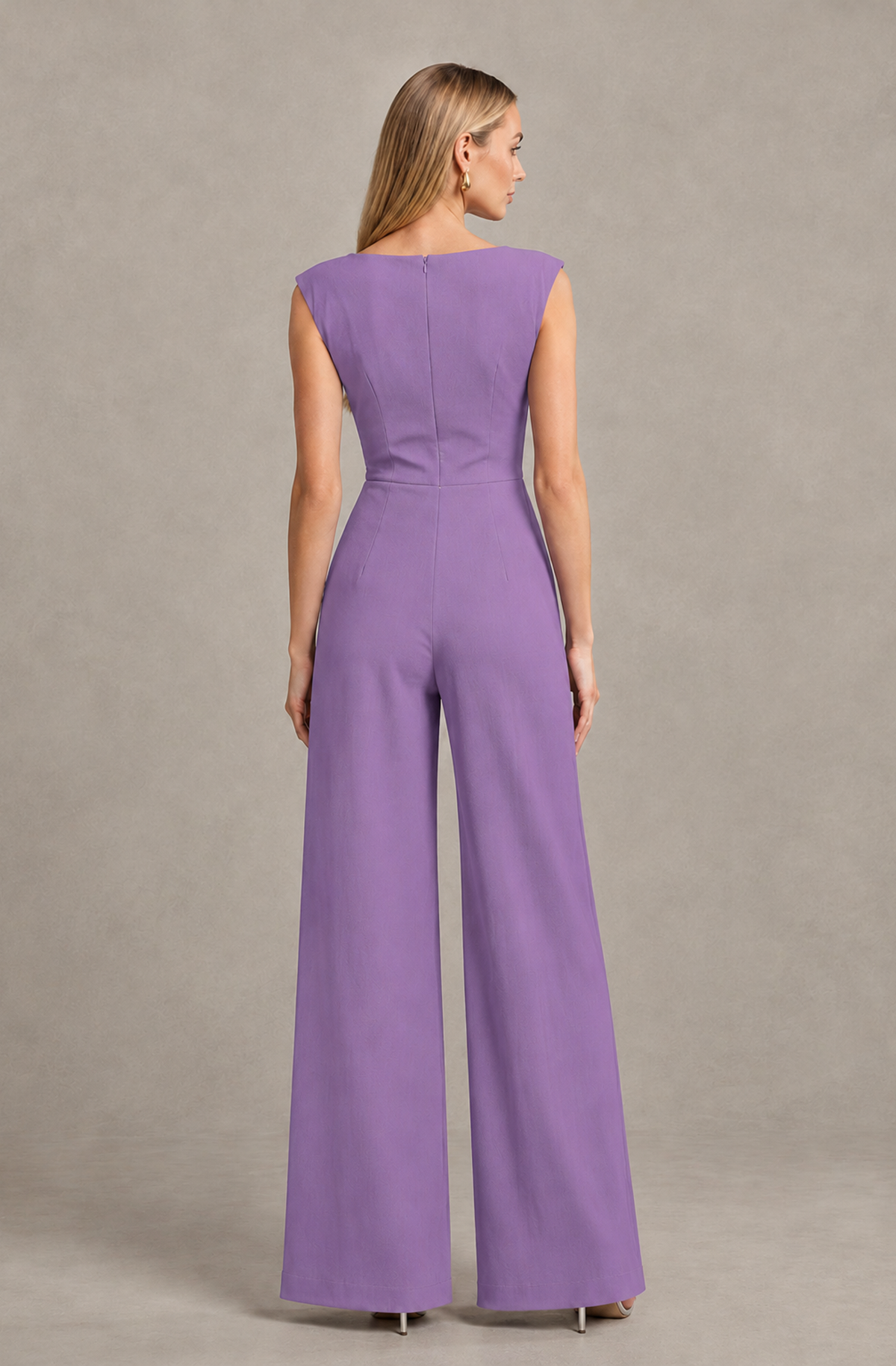 BOLODOO Lilac Sleeveless V-Neck Wide-Leg Jumpsuit with Side Drape - Lilac - Lilac_02