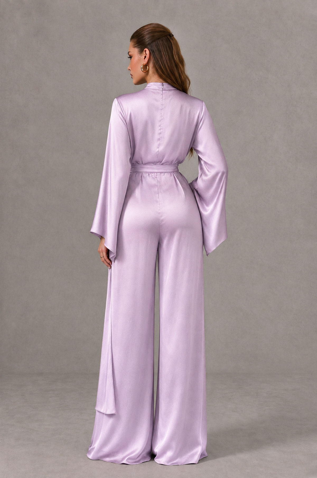 BOLODOO Lilac Satin-Look Long Sleeve Wide-Leg Jumpsuit - Lilac - Lilac_02