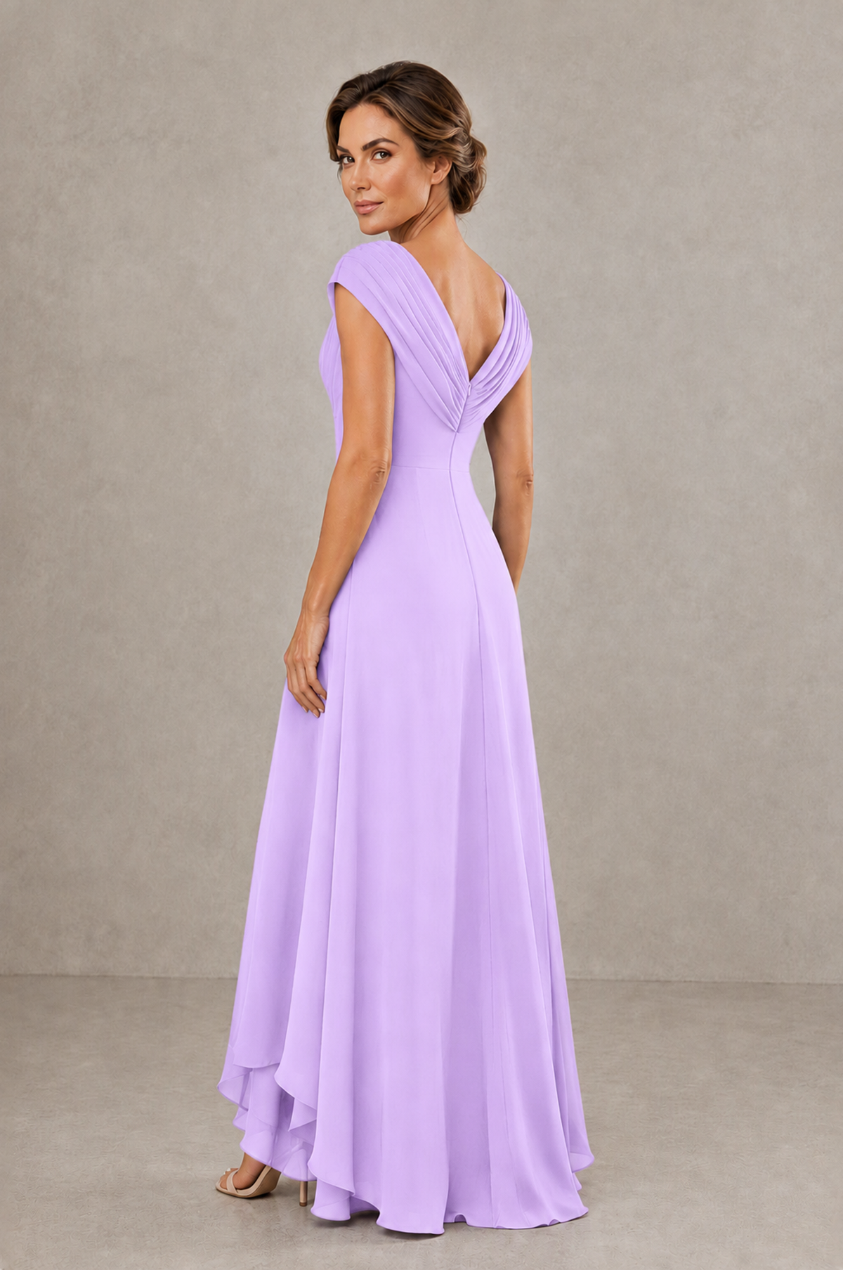 BOLODOO Lilac V-Neck High-Low Mother of the Bride Dress - Lilac - Lilac_02