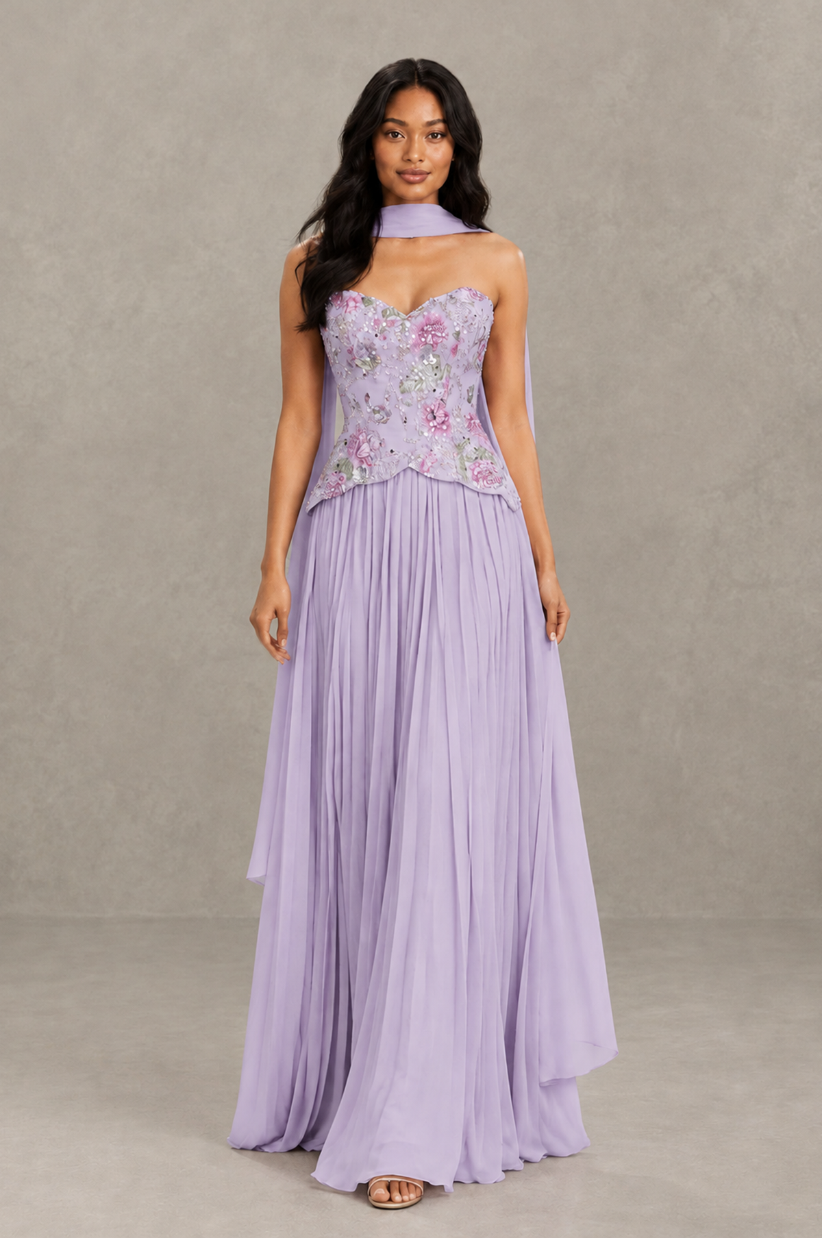 BOLODOO Lilac Strapless Beaded Floral Corset Chiffon Maxi Gown – Open Back Prom & Formal Evening Dress - Lilac - Lilac_03