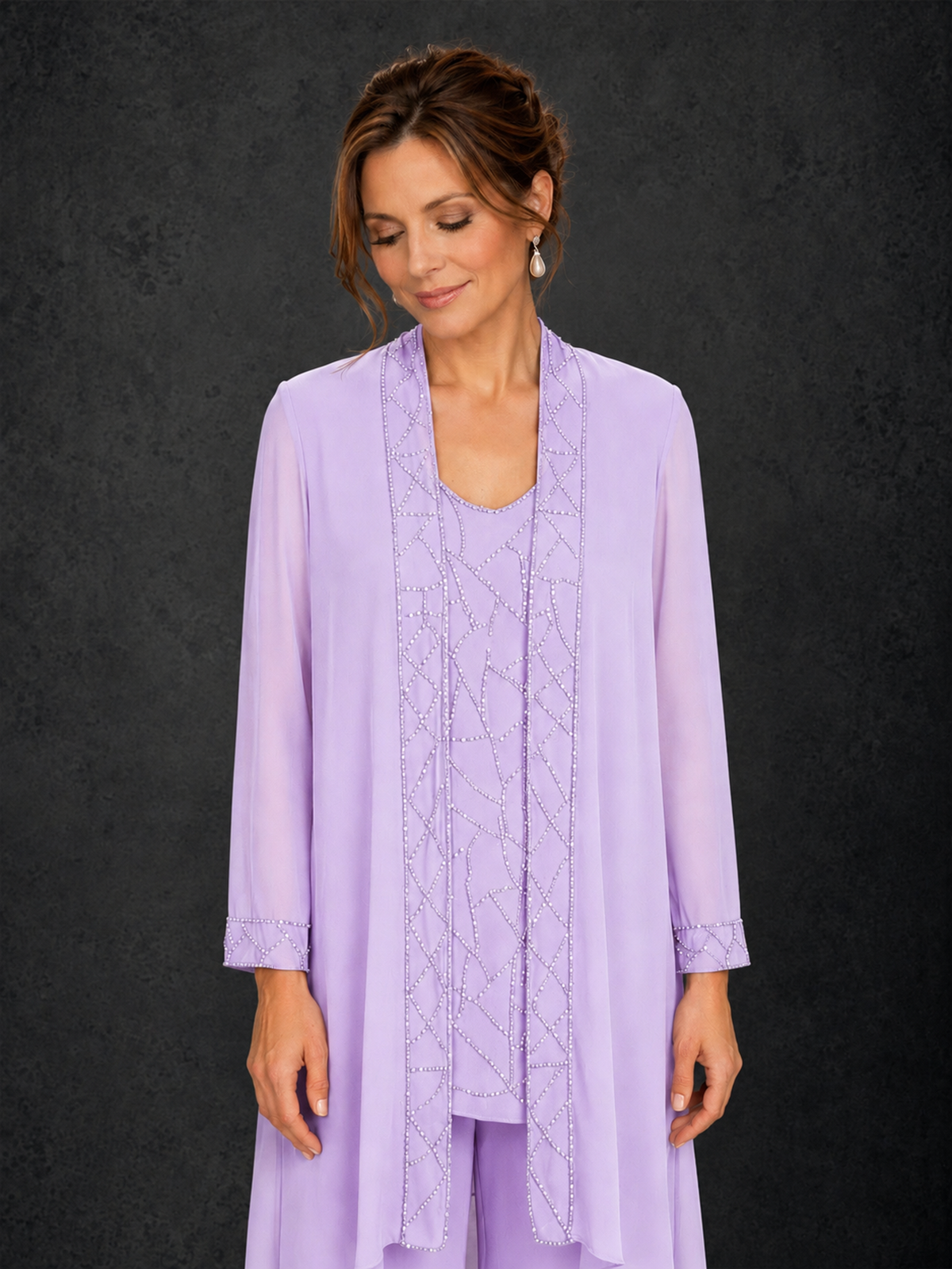 BOLODOO Lilac 3-Piece Beaded Chiffon Duster Jacket Pant Suit - Lilac - Lilac_03