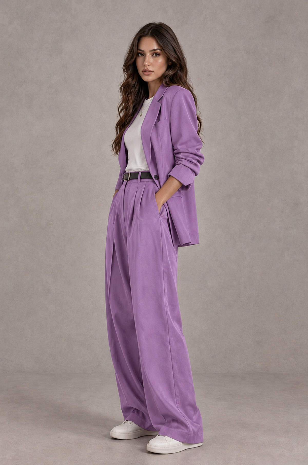 BOLODOO Lilac Brown Blazer & Wide-Leg Pants Suit for Women - Lilac - Lilac_03