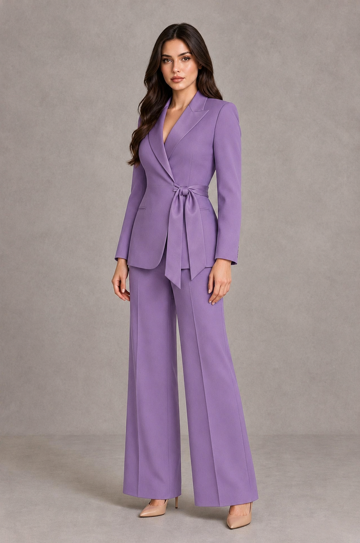 BOLODOO Lilac Tie-Waist Blazer & Wide-Leg Pantsuit - Lilac - Lilac_03