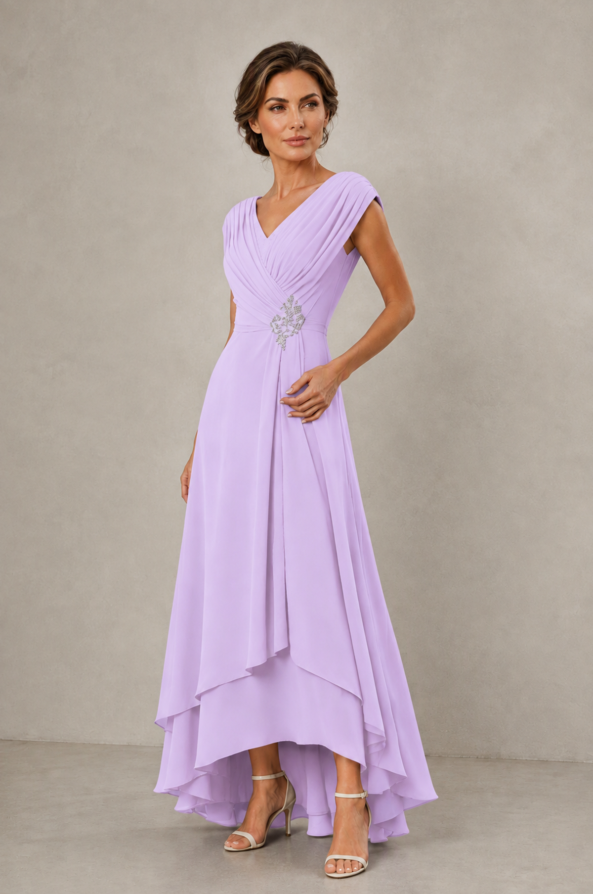 BOLODOO Lilac V-Neck High-Low Mother of the Bride Dress - Lilac - Lilac_03