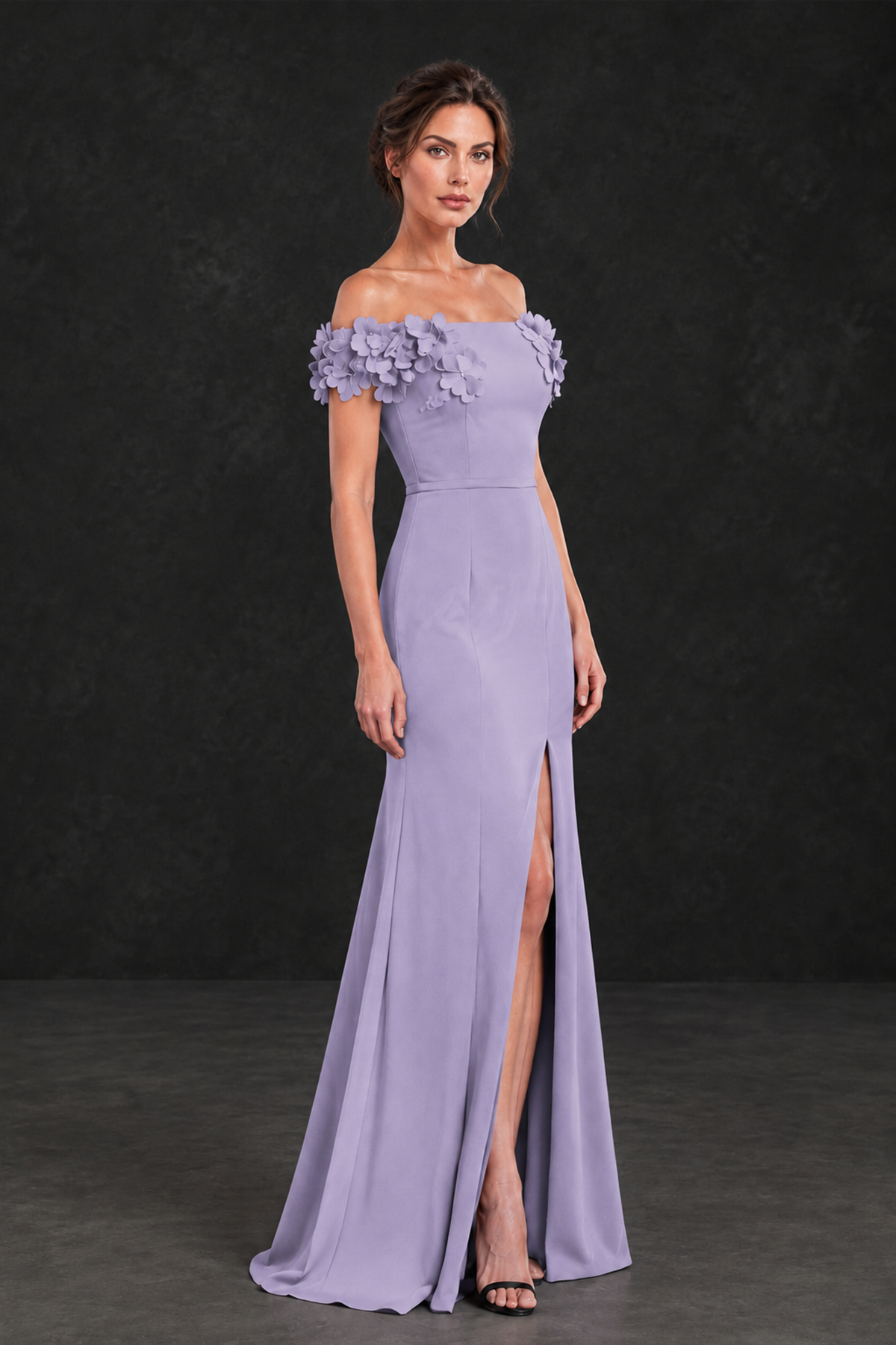 BOLODOO Lilac Off-the-Shoulder Mother of the Bride Dress with Floral Appliques - Lilac - Lilac_03