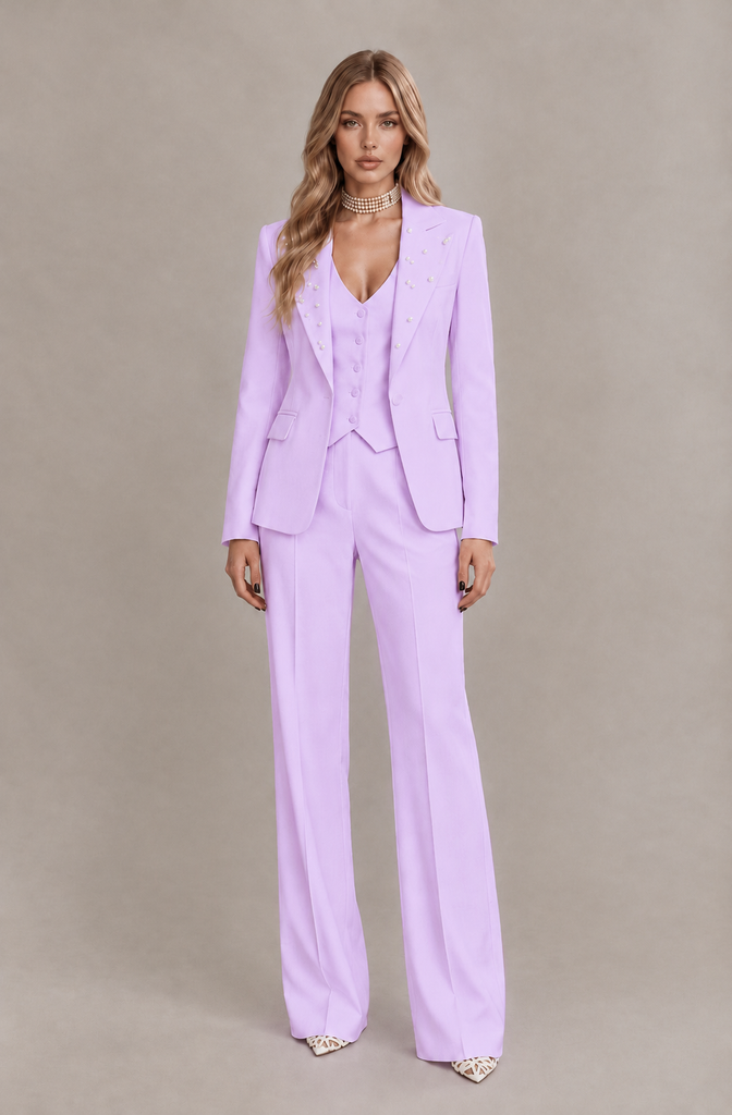 BOLODOO Lilac Women's Three-Piece Pantsuit with Blazer & Vest - Lilac - Lilac_03