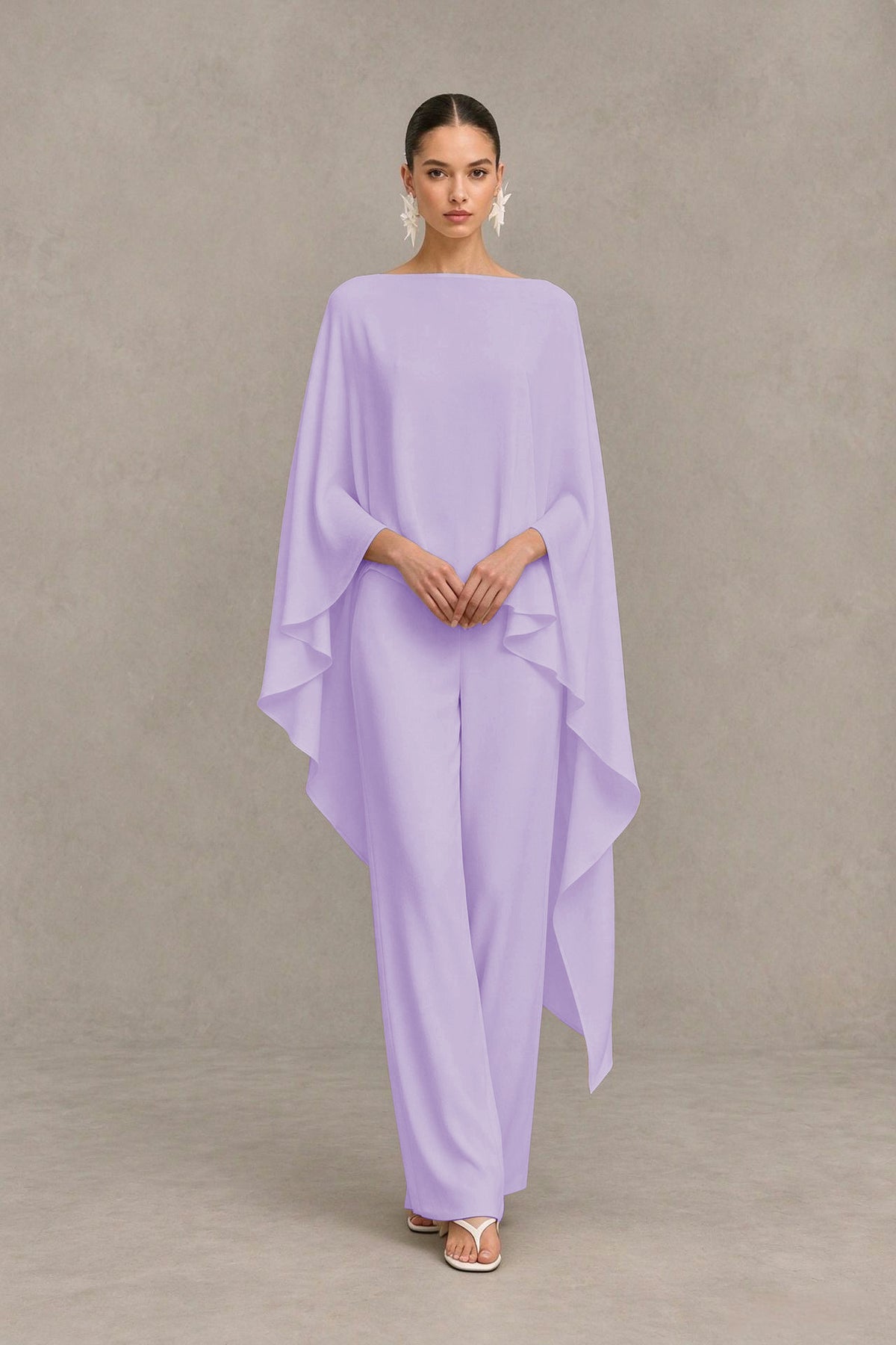 BOLODOO Lilac Cape Sleeve Wide-Leg Formal Pantsuit - Lilac - Lilac_04