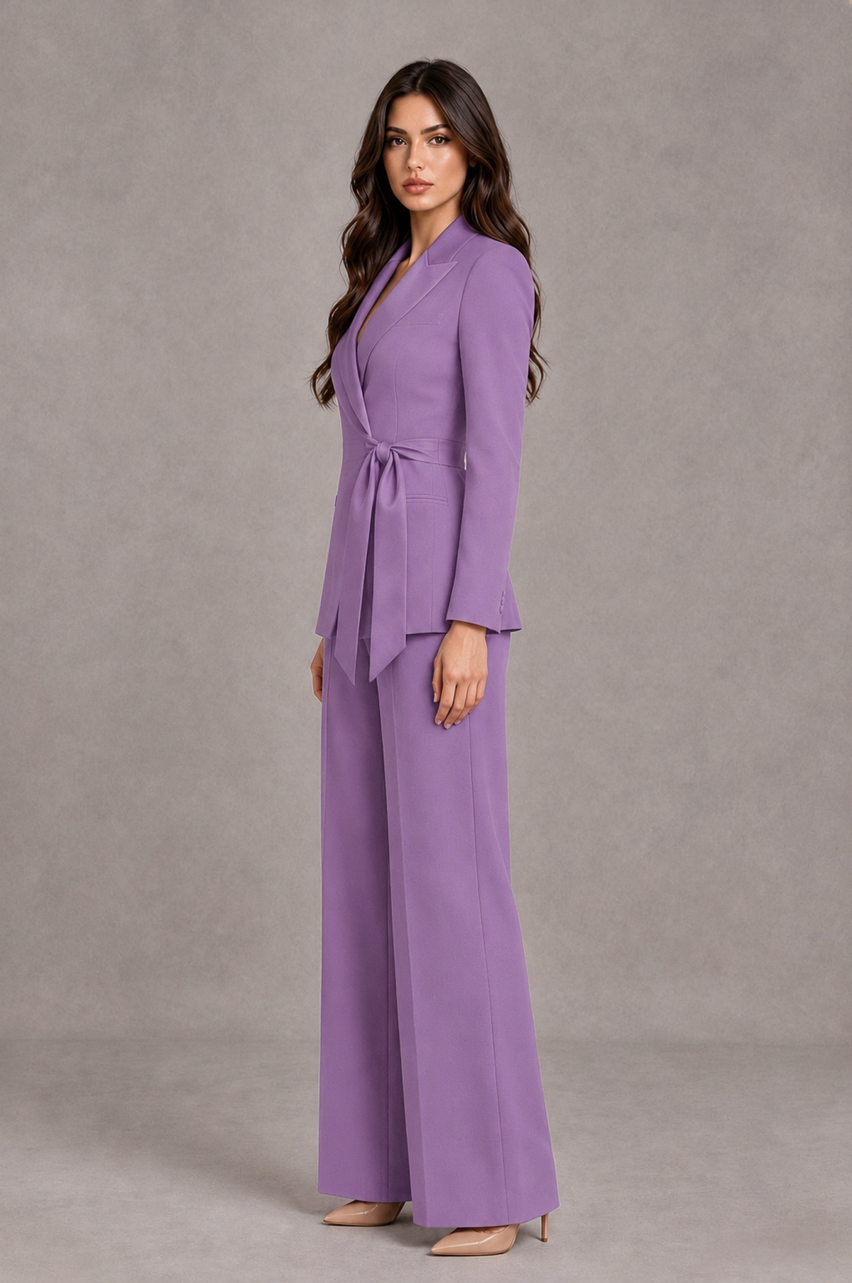 BOLODOO Lilac Tie-Waist Blazer & Wide-Leg Pantsuit - Lilac - Lilac_04