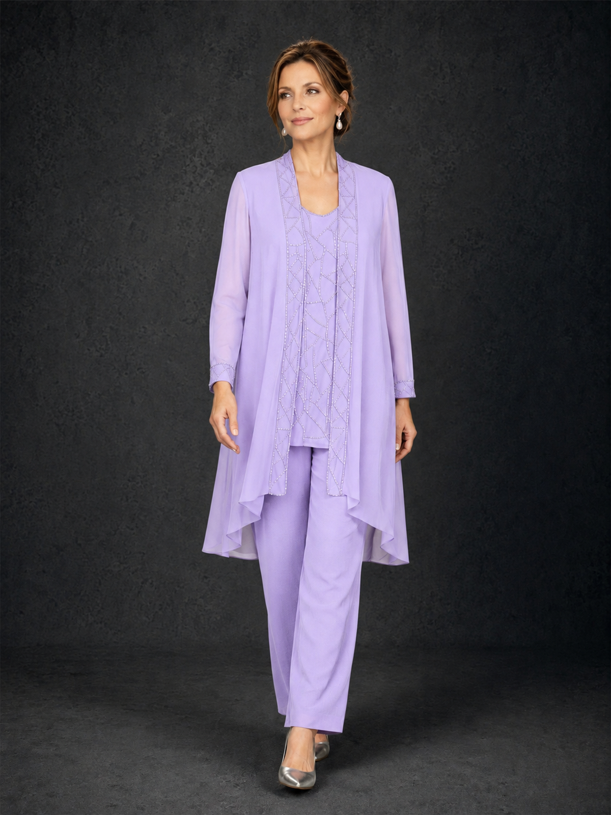 BOLODOO Lilac 3-Piece Beaded Chiffon Duster Jacket Pant Suit - Lilac - Lilac_04