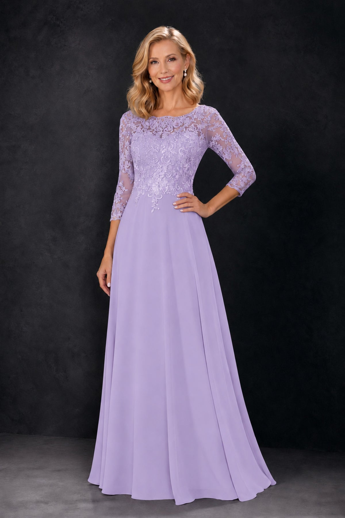 BOLODOO Lilac Lace Embroidered Mother of the Bride Dress with 3/4 Sleeves - Lilac