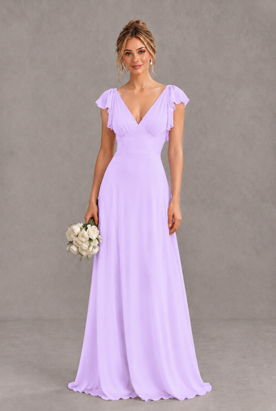 BOLODOO Lilac V-Neck Flutter Sleeve A-Line Bridesmaid Dress - Lilac - Lilac_1