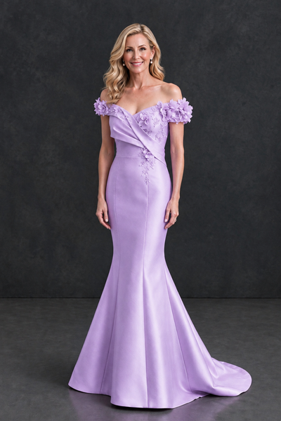 BOLODOO Lilac Off-Shoulder Floral Mermaid Mother of the Bride Dress - Lilac - Lilac_1
