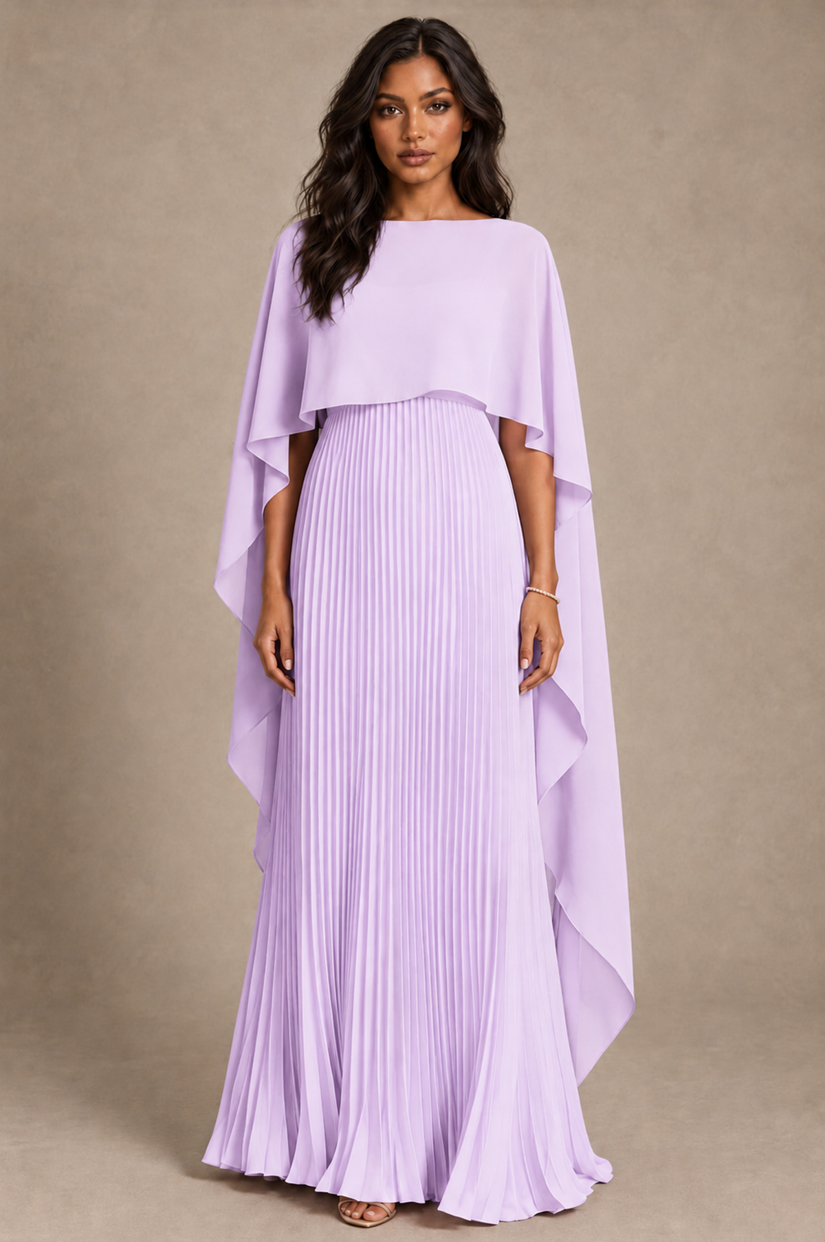 BOLODOO Lilac Pleated Cape A-Line Evening Dress - Lilac - Lilac_1
