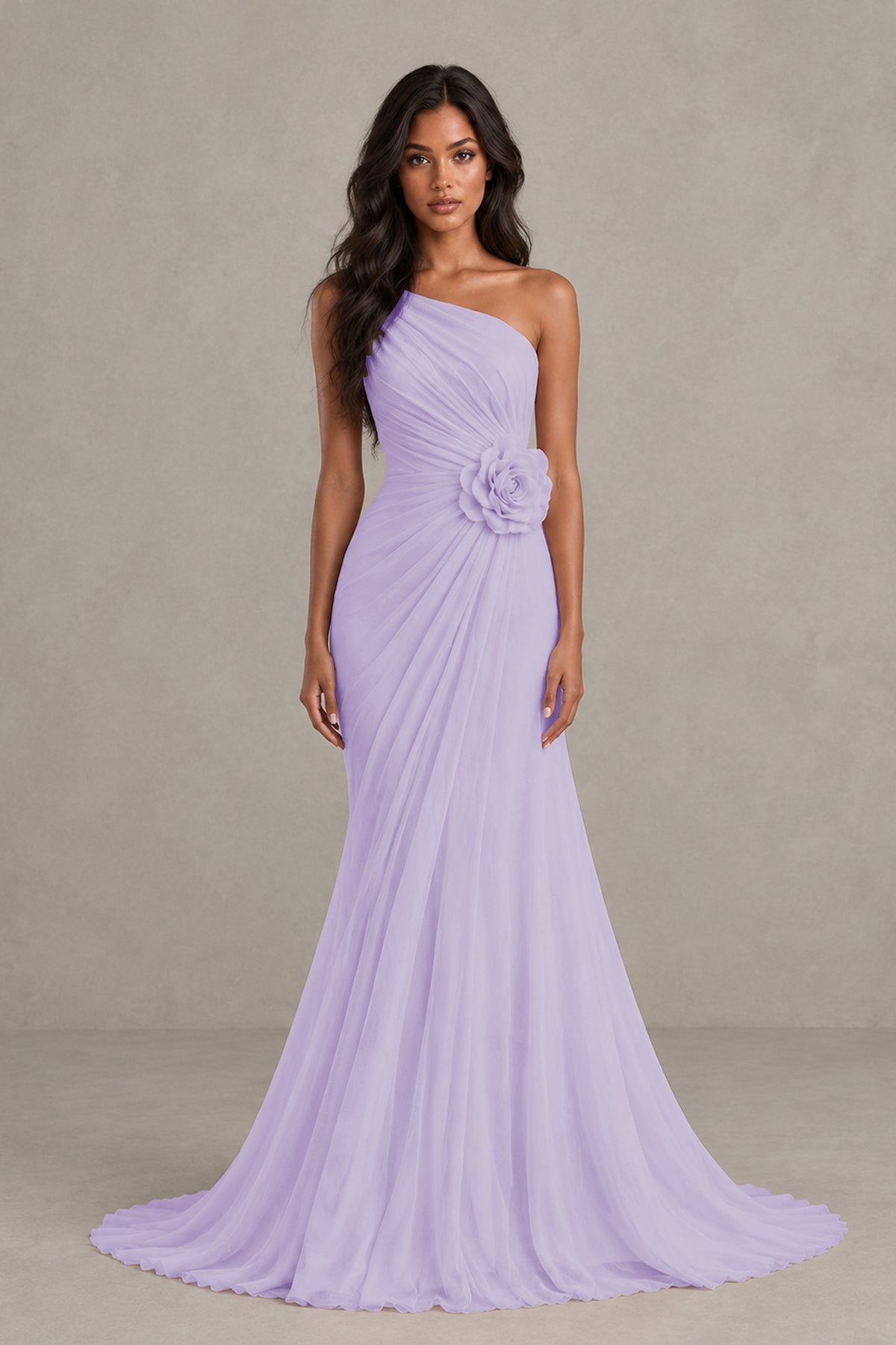 BOLODOO Lilac One-Shoulder Floral Ruched Maxi Dress - Lilac