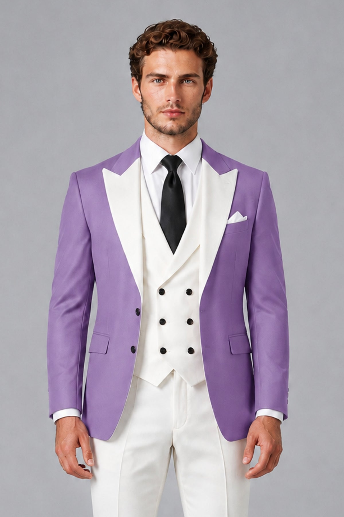BOLODOO Men's Lilac Satin 3-Piece Suit | Blazer, Vest & Trousers Set - Lilac - Lilac_1