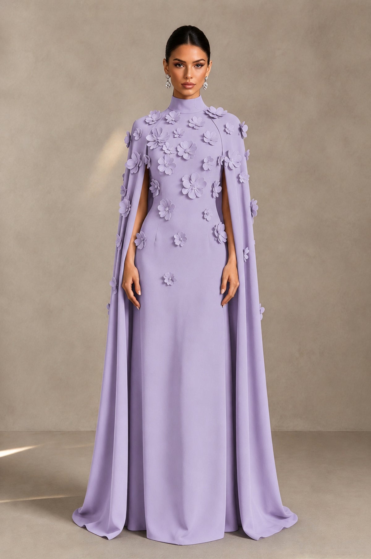 BOLODOO Lilac 3D Floral Applique Cape Formal Dress - Lilac - Lilac_1