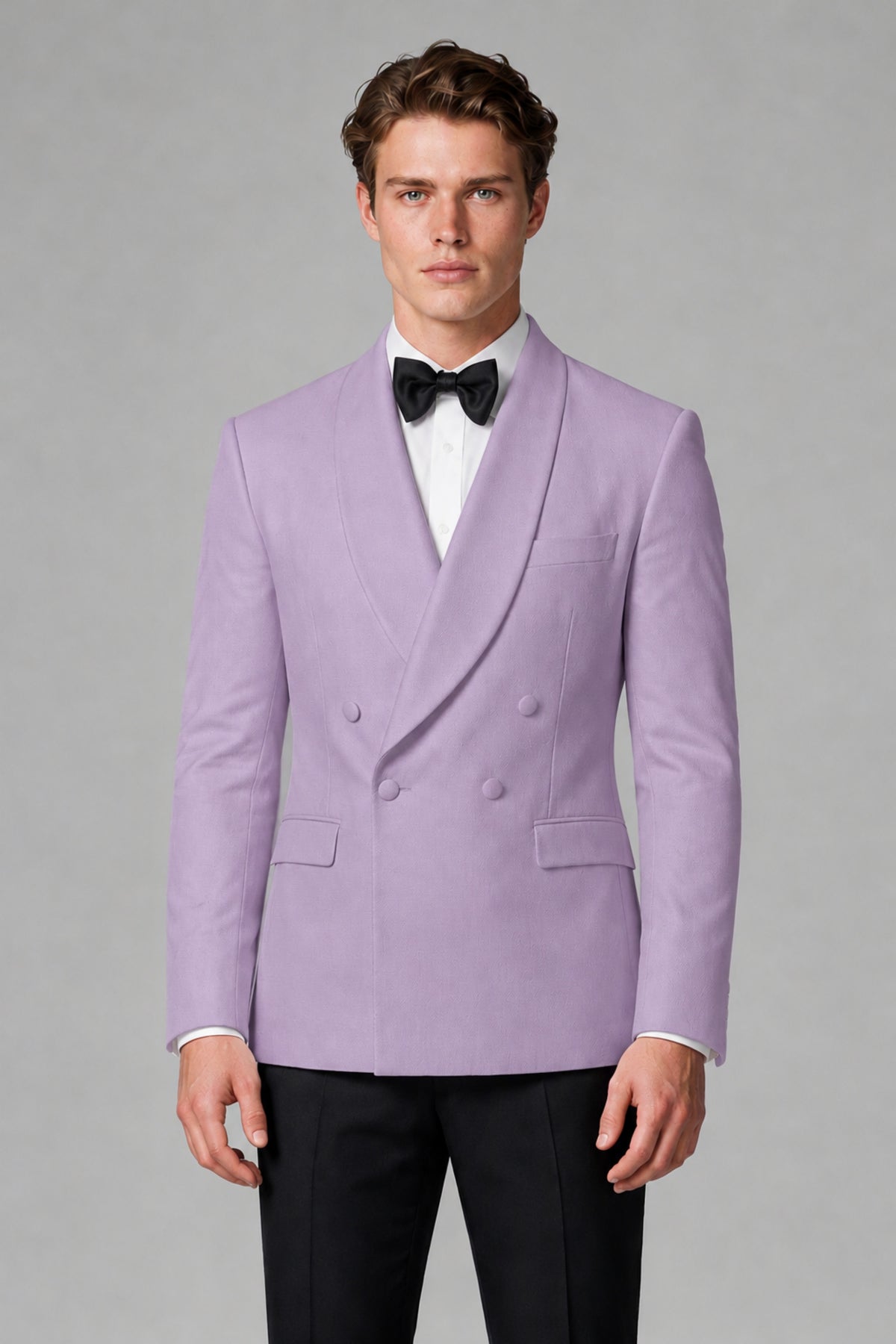 BOLODOO Men's Lilac Double-Breasted Tuxedo Blazer – Shawl Lapel Formal Suit Jacket - Lilac - Lilac_1