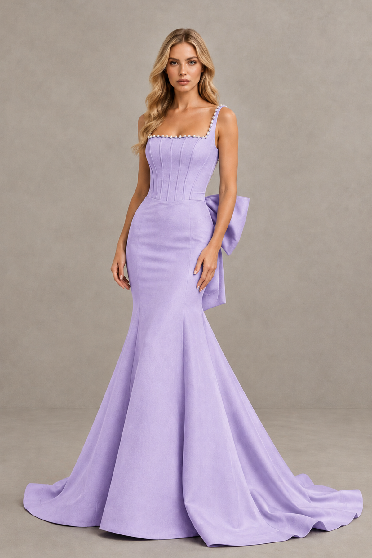 BOLODOO Lilac Pearl-Trim Mermaid Prom Dress with Back Bow - Lilac - Lilac_1