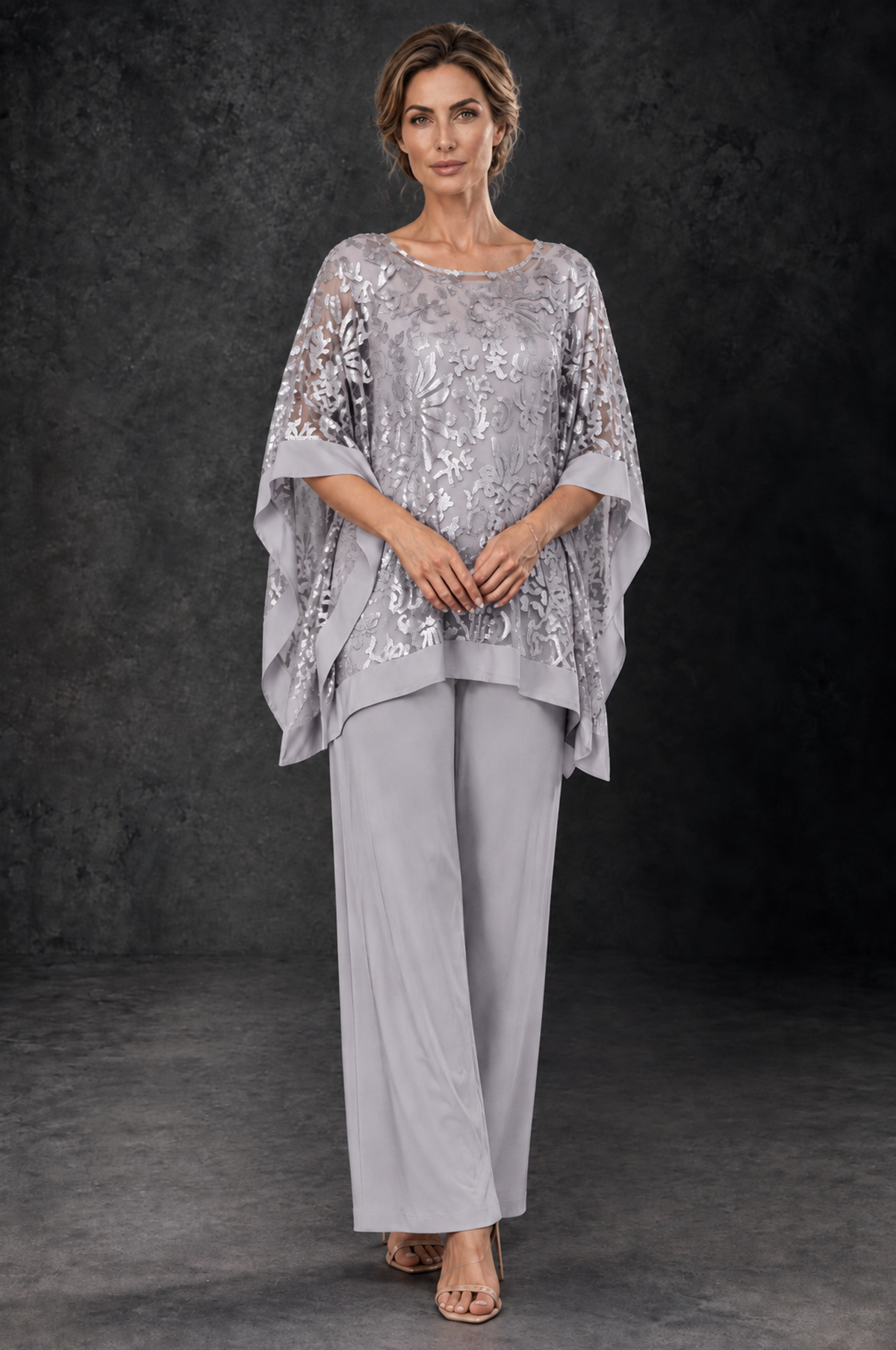 BOLODOO Lilac Floral Cape Mother of the Bride Pant Suit - Lilac - Lilac_1