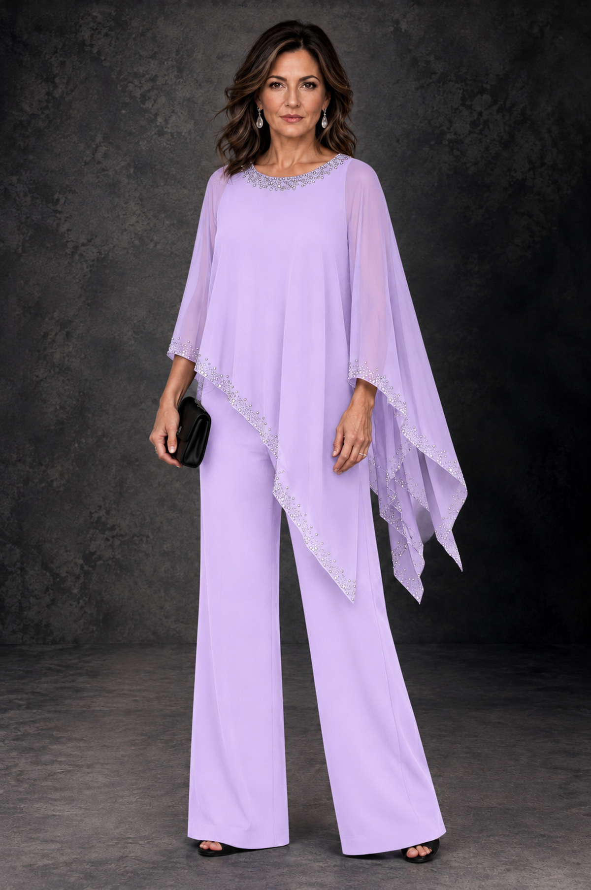 BOLODOO Lilac Embellished Cape Mother of the Bride Pantsuit - Lilac - Lilac_1
