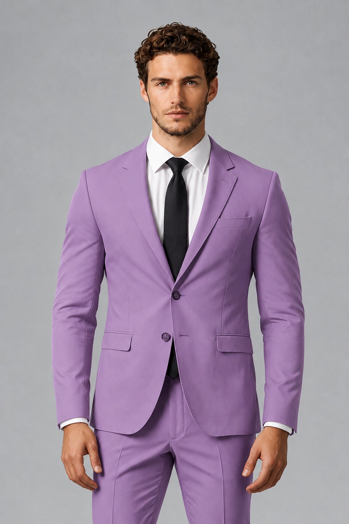 Bolodoo Men's Lilac Two-Piece Suit with Notch-Lapel Jacket & Trousers - Lilac - Lilac_1