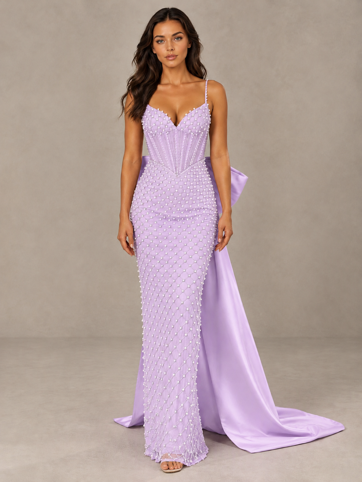 BOLODOO Lilac Beaded Corset Prom Dress with Bow Train - Lilac - Lilac_1