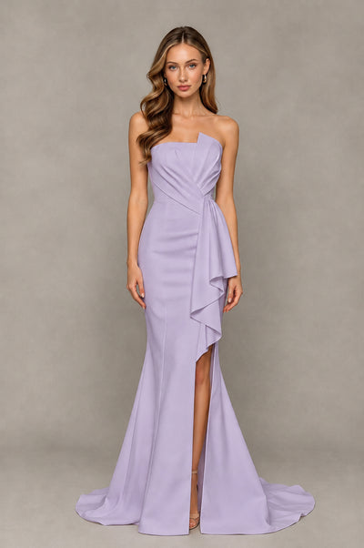 BOLODOO Lilac Strapless Mermaid Evening Dress with Ruffle Slit and Train - Lilac - Lilac_1