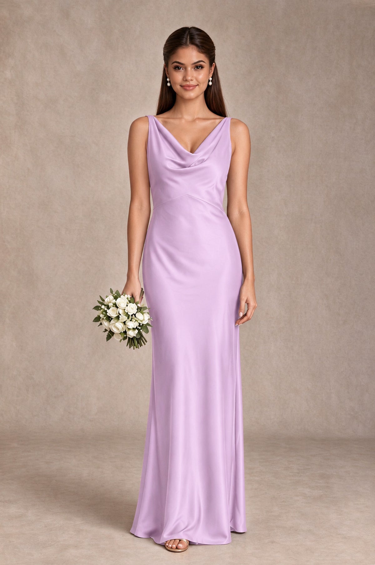 BOLODOO Lilac Cowl Neck Open Back Satin Bridesmaid Dress - Lilac - Lilac_1