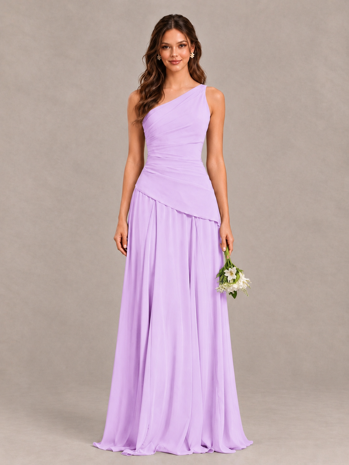 BOLODOO Lilac One-Shoulder Lace-Up Back Bridesmaid Dress - Lilac - Lilac_1