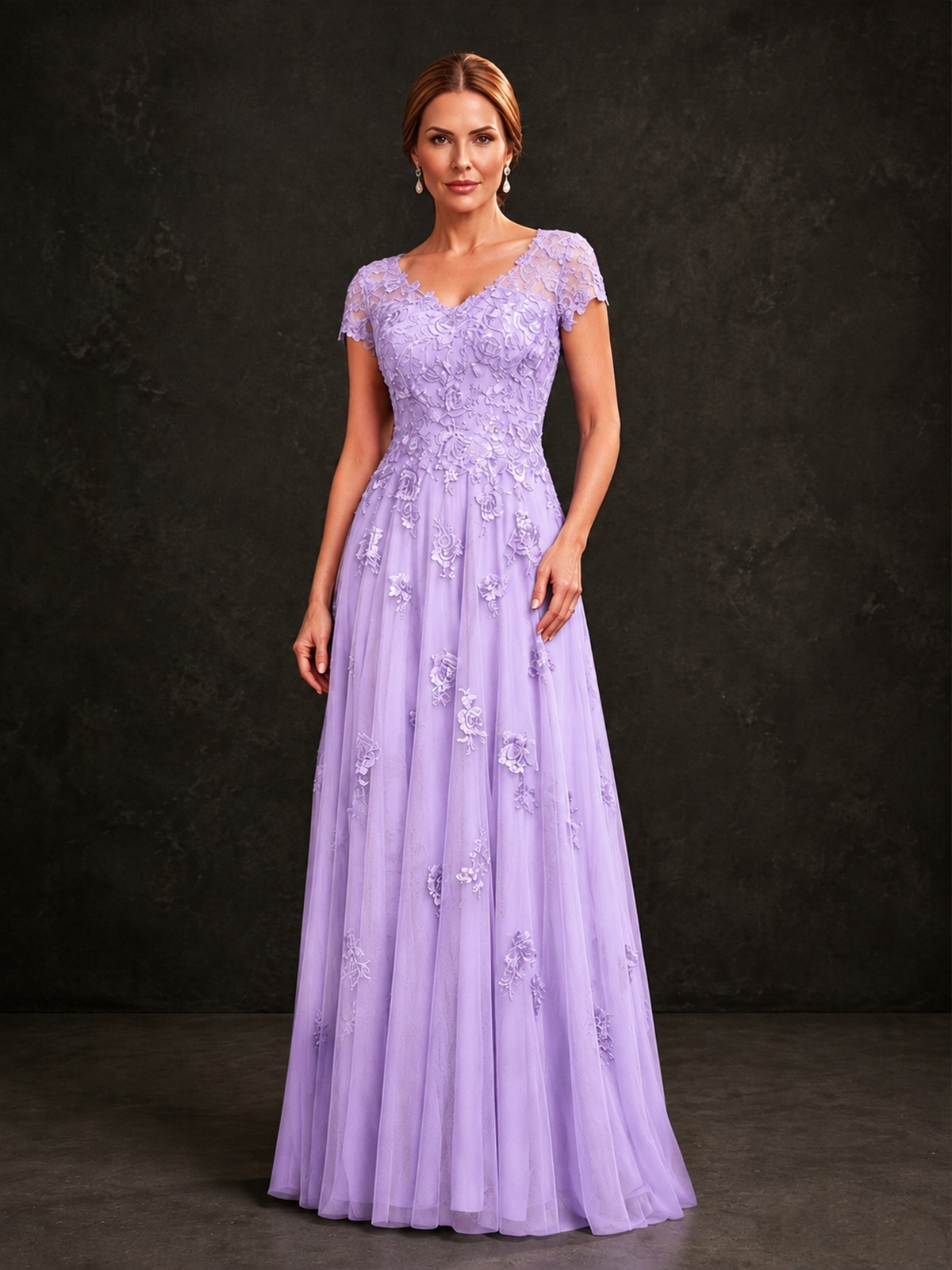 BOLODOO Lilac Cap Sleeve Lace Appliqué A-Line Formal Gown | Mother of the Bride Dress - Lilac - Lilac_1