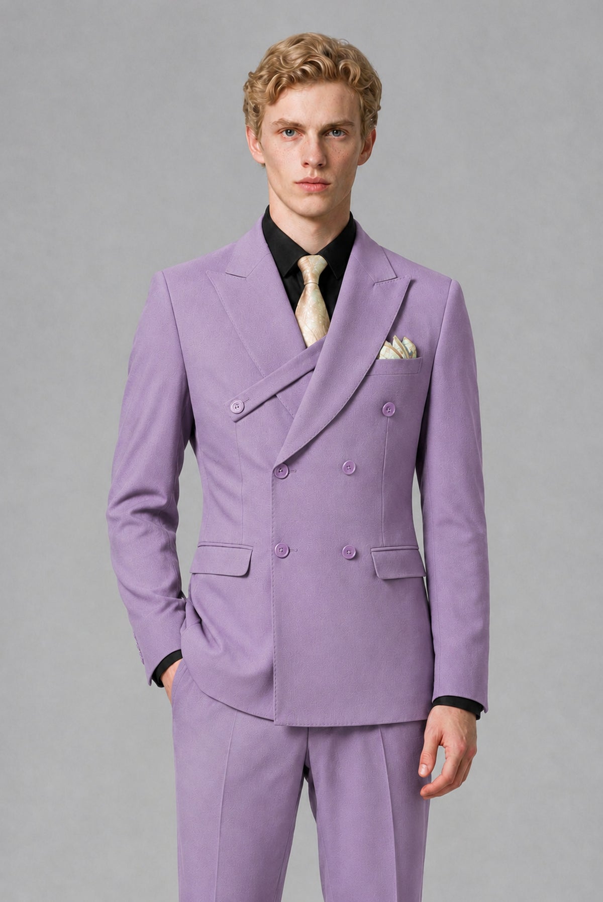 BOLODOO Men's Lilac Double-Breasted Two-Piece Suit – Jacket & Trousers - Lilac