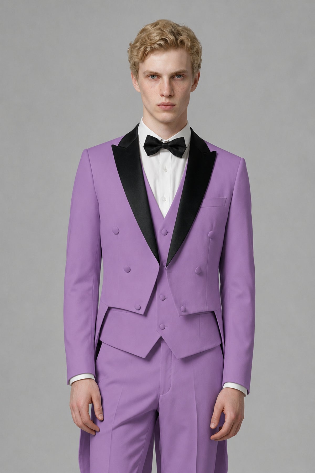 Bolodoo Men's Lilac 3-Piece Tailcoat Tuxedo Suit with Vest & Trousers - Lilac - Lilac_1