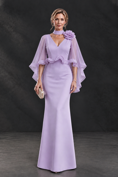 BOLODOO Lilac Floral Cape Sleeve Mother of the Bride Dress - Lilac - Lilac_1