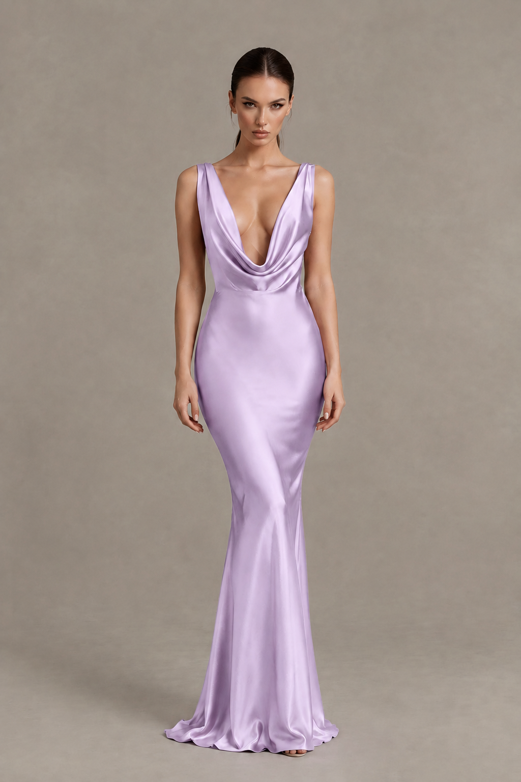 BOLODOO Lilac Cowl Neck Backless Satin Mermaid Evening Dress - Lilac - Lilac_1