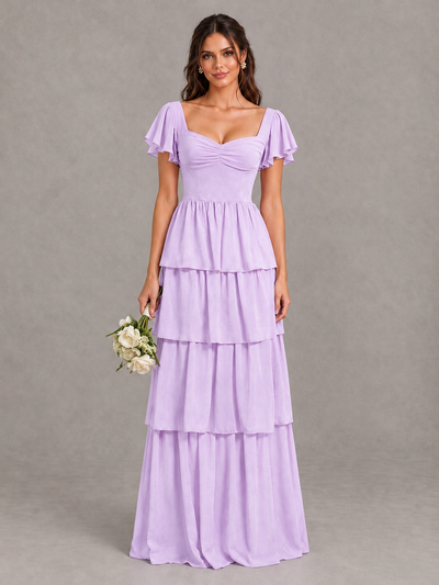 BOLODOO Lilac Flutter Sleeve Tiered Maxi Bridesmaid Dress - Lilac - Lilac_1