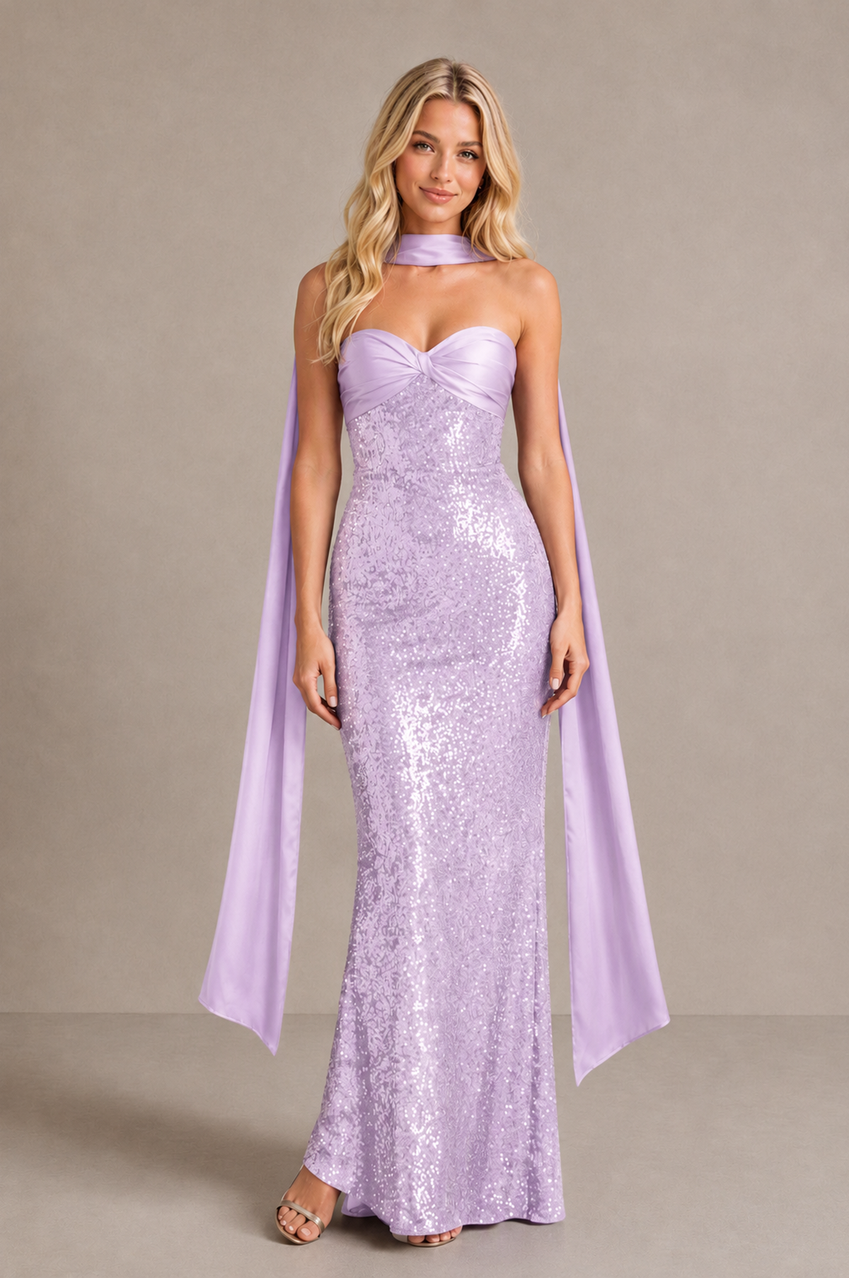 BOLODOO Lilac Strapless Sweetheart Evening Dress with Scarf - Lilac - Lilac_1