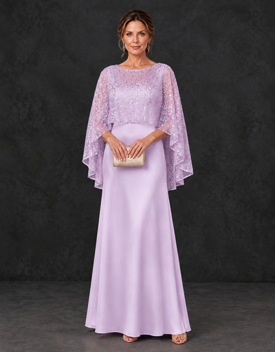 BOLODOO Lilac Sparkle Cape Sleeve Mother of the Bride Dress - Lilac - Lilac_1