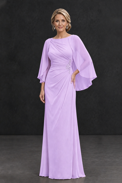 BOLODOO Lilac Cape Sleeve Mother of the Bride Dress with Ruched Waist - Lilac - Lilac_1
