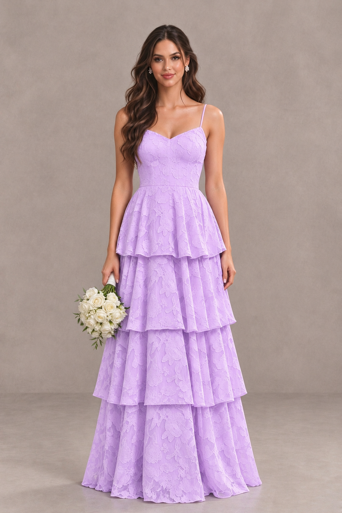 BOLODOO Lilac Tiered Floral-Textured Spaghetti Strap Maxi Dress - Lilac - Lilac_1