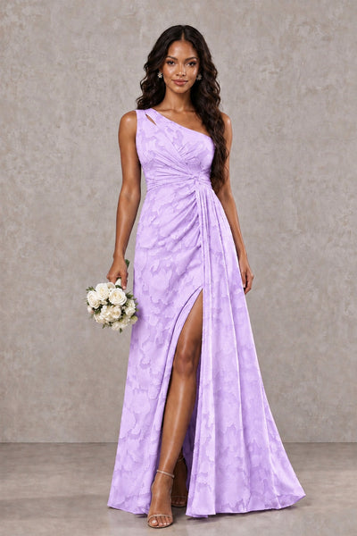 BOLODOO Lilac One-Shoulder Floral Textured Maxi Dress with High Slit - Lilac - Lilac_1