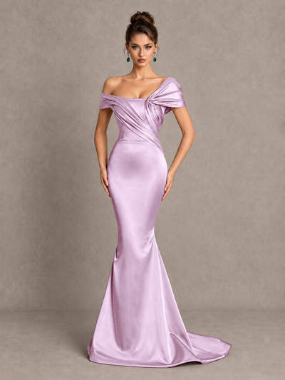 BOLODOO Lilac Off-Shoulder Satin Mermaid Prom Dress - Lilac - Lilac_1